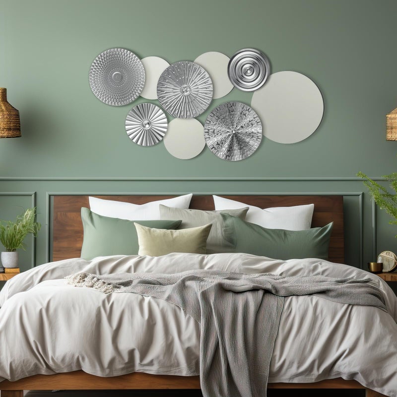 Blulu 9 Pcs Silver Mirror Wall Decor Metal Round Home Art Decor Decorative Modern Circle Mirror Wall Art Sculpture Hanging Decorations for Home Living Room Office - Image 4
