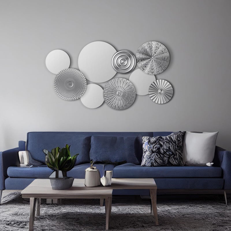 Blulu 9 Pcs Silver Mirror Wall Decor Metal Round Home Art Decor Decorative Modern Circle Mirror Wall Art Sculpture Hanging Decorations for Home Living Room Office - Image 5