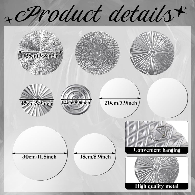 Blulu 9 Pcs Silver Mirror Wall Decor Metal Round Home Art Decor Decorative Modern Circle Mirror Wall Art Sculpture Hanging Decorations for Home Living Room Office - Image 3