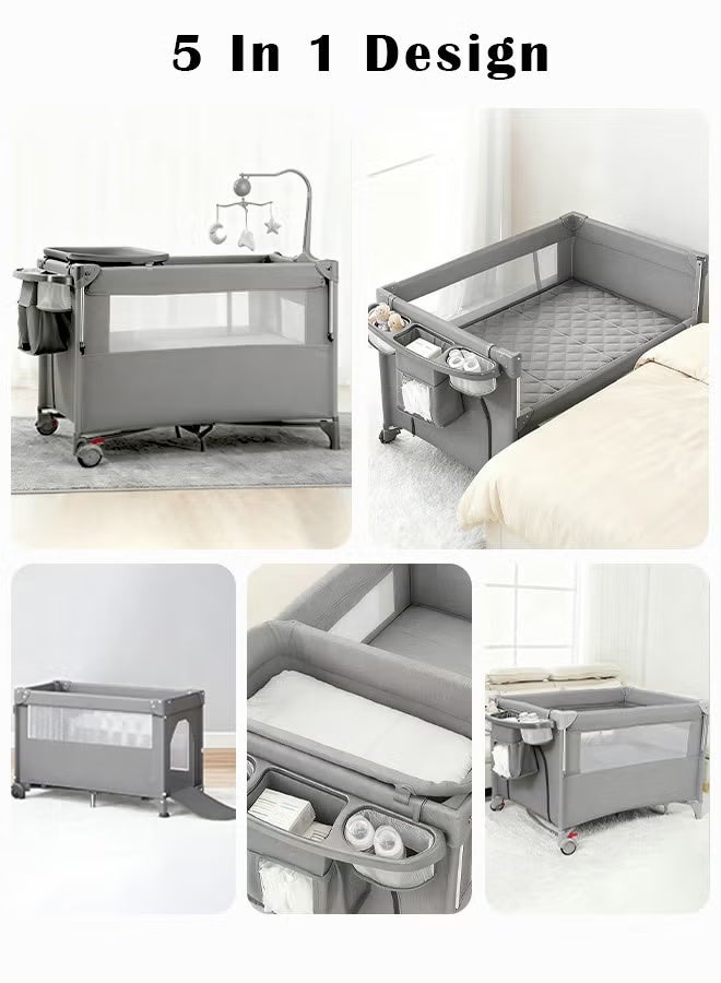 TAKHTEELA 5-in-1 Portable Baby Crib, Foldable Baby Bed Bassinet, Adjustable Newborn Infant Baby Cot & Rocking Bassinet with Mosquito Net, Changing Table, Install-Free Newborn Travel Bed (0–3 Years) - Image 4