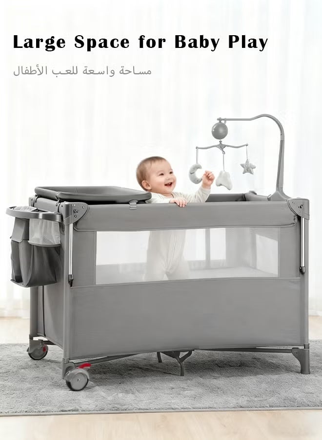 TAKHTEELA 5-in-1 Portable Baby Crib, Foldable Baby Bed Bassinet, Adjustable Newborn Infant Baby Cot & Rocking Bassinet with Mosquito Net, Changing Table, Install-Free Newborn Travel Bed (0–3 Years) - Image 3
