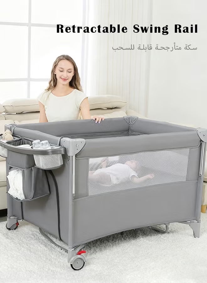 TAKHTEELA 5-in-1 Portable Baby Crib, Foldable Baby Bed Bassinet, Adjustable Newborn Infant Baby Cot & Rocking Bassinet with Mosquito Net, Changing Table, Install-Free Newborn Travel Bed (0–3 Years) - Image 2