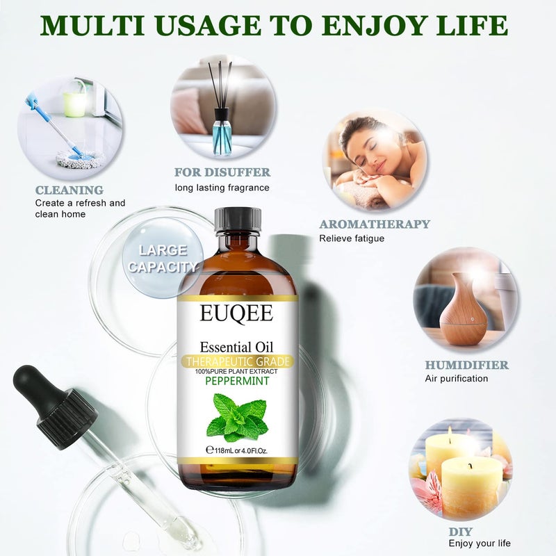 EUQEE Peppermint Essential Oil 118 ml Pure Peppermint Oil with Glass Dropper, Great for Aromatherapy, Diffuser, Soap Candle Making - 4Fl. Oz - Image 4