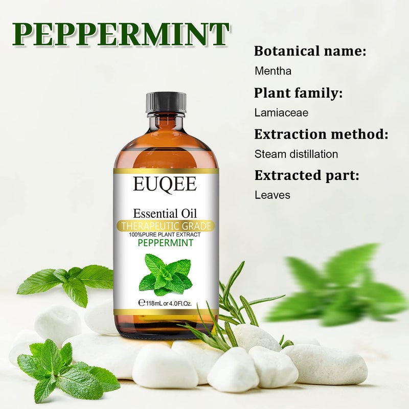EUQEE Peppermint Essential Oil 118 ml Pure Peppermint Oil with Glass Dropper, Great for Aromatherapy, Diffuser, Soap Candle Making - 4Fl. Oz - Image 2