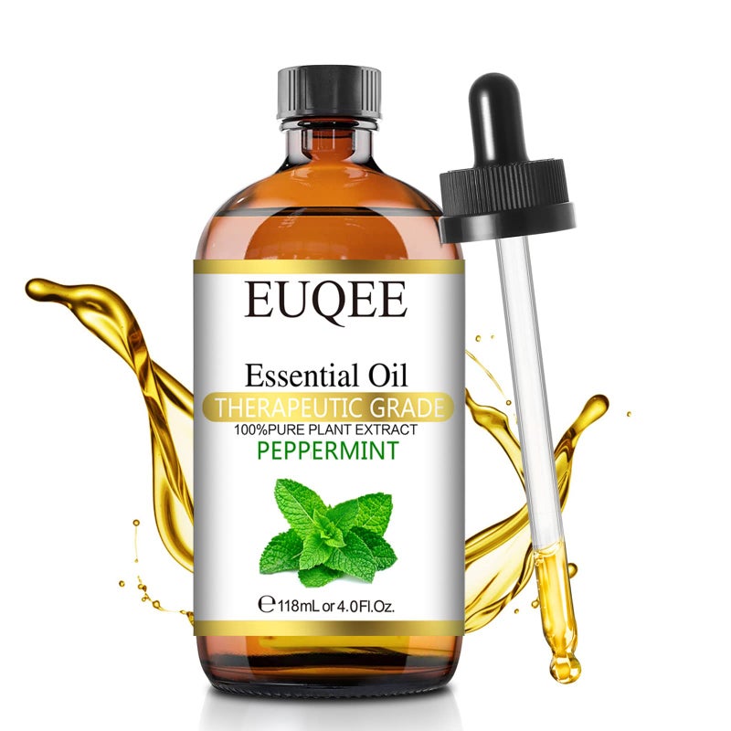 EUQEE Peppermint Essential Oil 118 ml Pure Peppermint Oil with Glass Dropper, Great for Aromatherapy, Diffuser, Soap Candle Making - 4Fl. Oz - Image 1