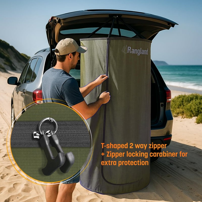 Rangland Portable Changing Room Tent - Instant Pop Up Privacy Pod with Suction Cup for SUV Liftgate, for Camping, Shower, Beach and Toilet Stall (Carrying Bag Included) Green - Image 2