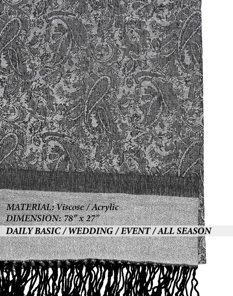 Achillea Two Tone Vintage Jacquard Paisley Pashmina Shawl Wrap Scarf (Light Grey) - Image 5