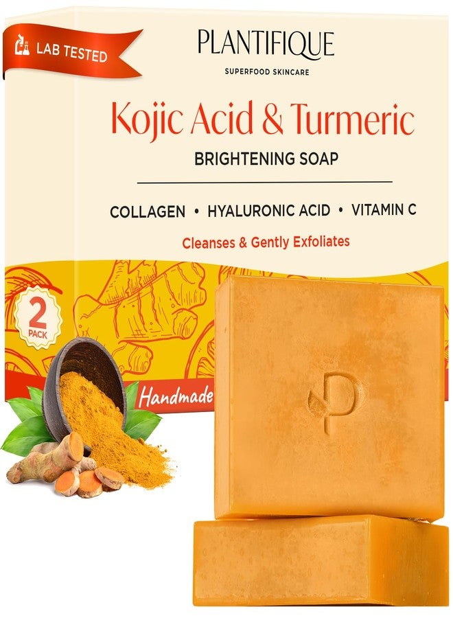 PLANTIFIQUE Kojic Acid Soap for Hyperpigmentation - Turmeric Soap 2 Bars with Hyaluronic Acid, Collagen, Vitamin C for Dark Spots - Face Wash for Women and Men, Vegan Skincare, 160g / 5.64 oz - Image 1