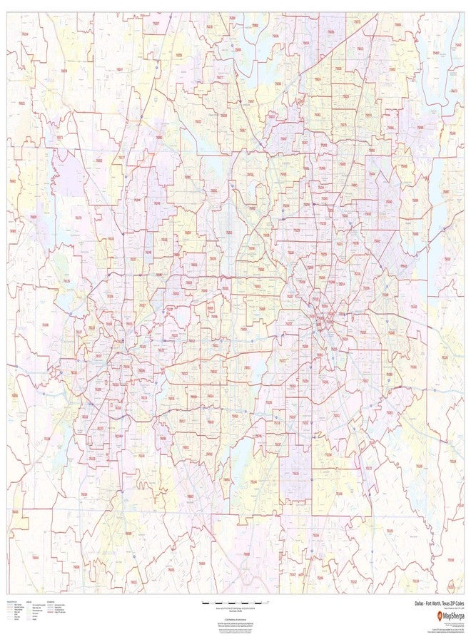 MapSherpa خريطة جدارية مغلفة مقاس 48 × 36 بوصة، لرموز بريدية دالاس - فورت وورث، تكساس - Image 1