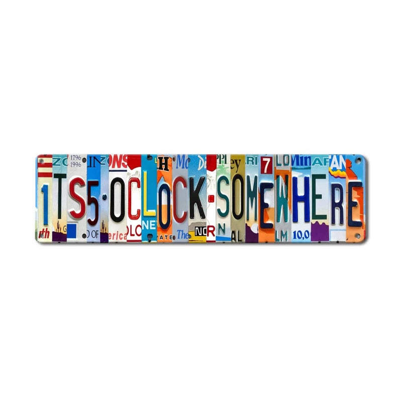 Liukliut Bar Signs For Home Bar Decor Its 5 OClock Somewhere Funny Metal Tin Sign Outdoor Bar Accessories Vintage Surfboard Street Signs For Bedroom Wall Garage Decor ItS Five OClock Now Sign 4x16 Inch - Image 1