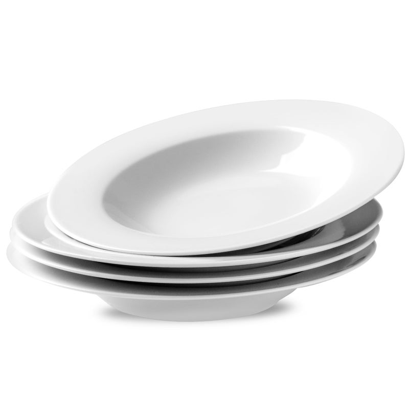 fMBB Ceramic Soup Bowls Shallow Plates, Halloween 4 Pack White Dinner Bowls Plates, Porcelain Wide Rim, 8.5 Inch (8.5 oz) Shallow Bowls Ideal for Soup Dessert Salad and Pasta, Microwave and Dishwasher Safe - Image 1