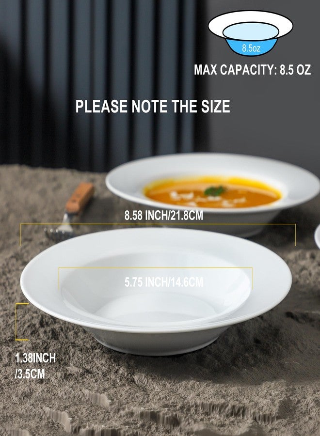 fMBB Ceramic Soup Bowls Shallow Plates, Halloween 4 Pack White Dinner Bowls Plates, Porcelain Wide Rim, 8.5 Inch (8.5 oz) Shallow Bowls Ideal for Soup Dessert Salad and Pasta, Microwave and Dishwasher Safe - Image 4