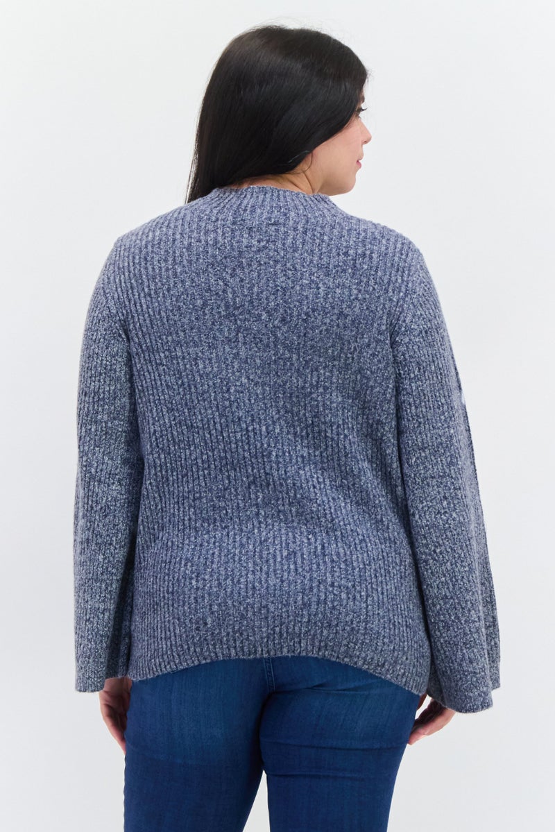 Jessica Simpson Women Plus Size Mock Neck Long Sleeve Knitted Sweater, Light Navy - Image 3