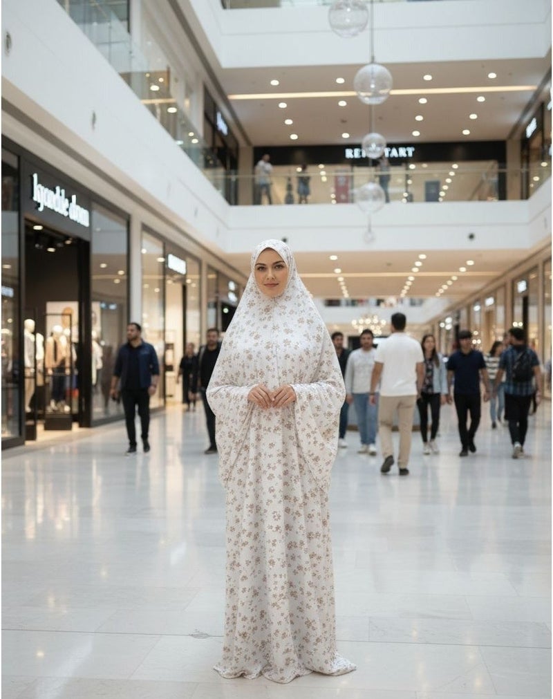 AMYAE Prayer Dress For Women 2 Piece Big Outfit Full Cover Prayer Dress Soft Breathable Material Cotton, One Size white base with Multicolor design - Image 3
