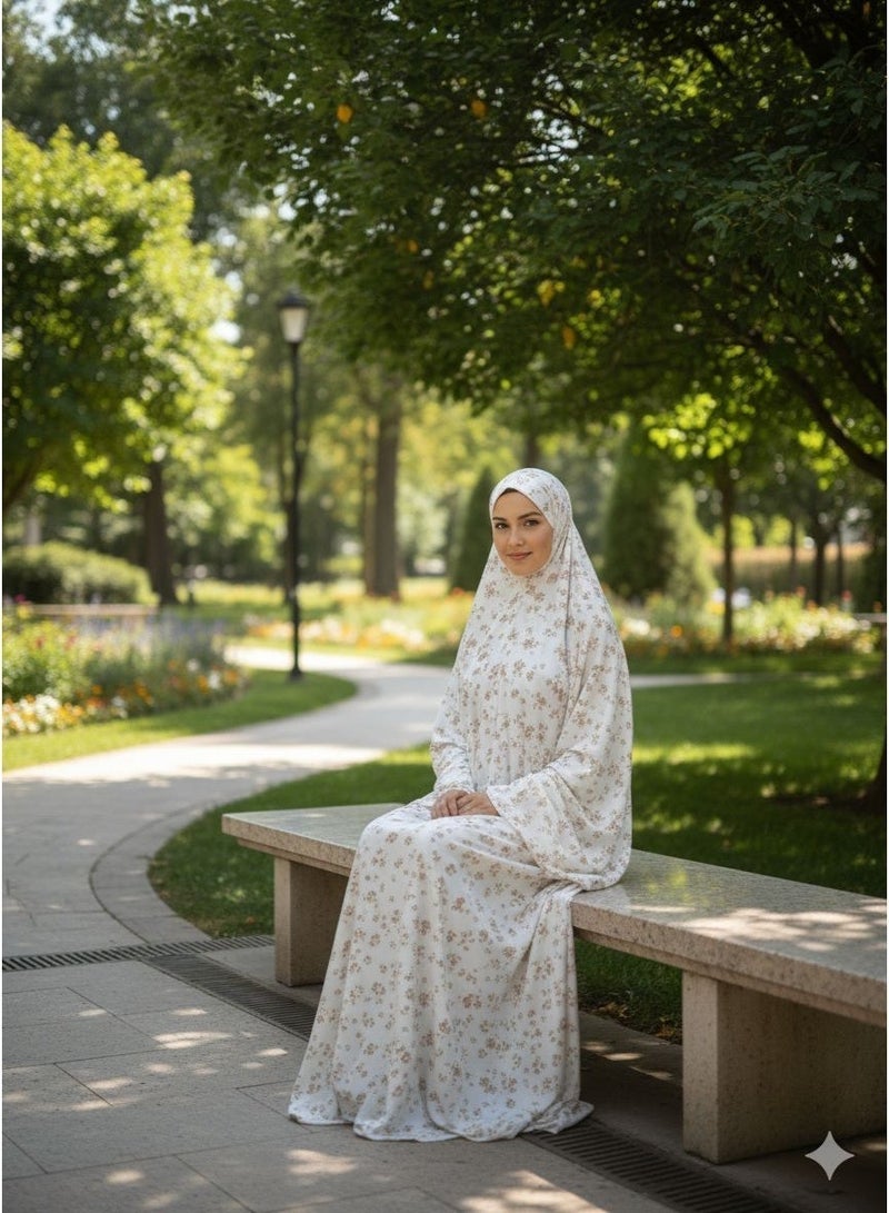 AMYAE Prayer Dress For Women 2 Piece Big Outfit Full Cover Prayer Dress Soft Breathable Material Cotton, One Size white base with Multicolor design - Image 4