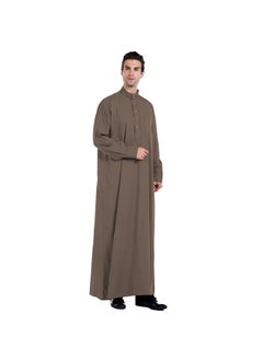 Generic Polyester Mens Robe Qatar Stand Collar Design with Pockets Deep khaki  - Image 1