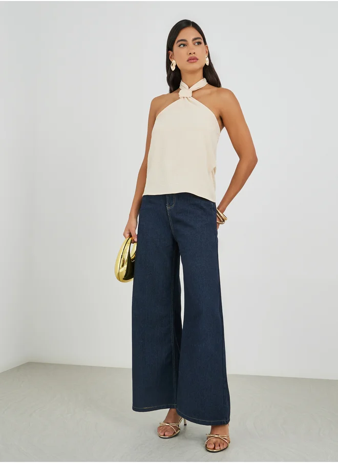 ستايلي Styli Plain Twist Detail Halter Neck Cami Top