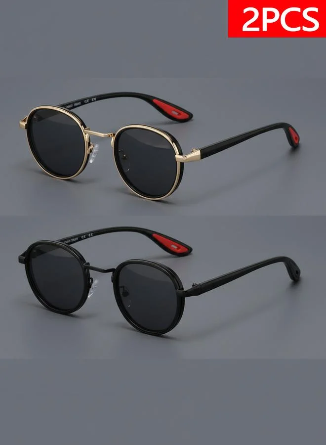 تايك تو Pack of 2 - Retro Round Metal Sunglasses
