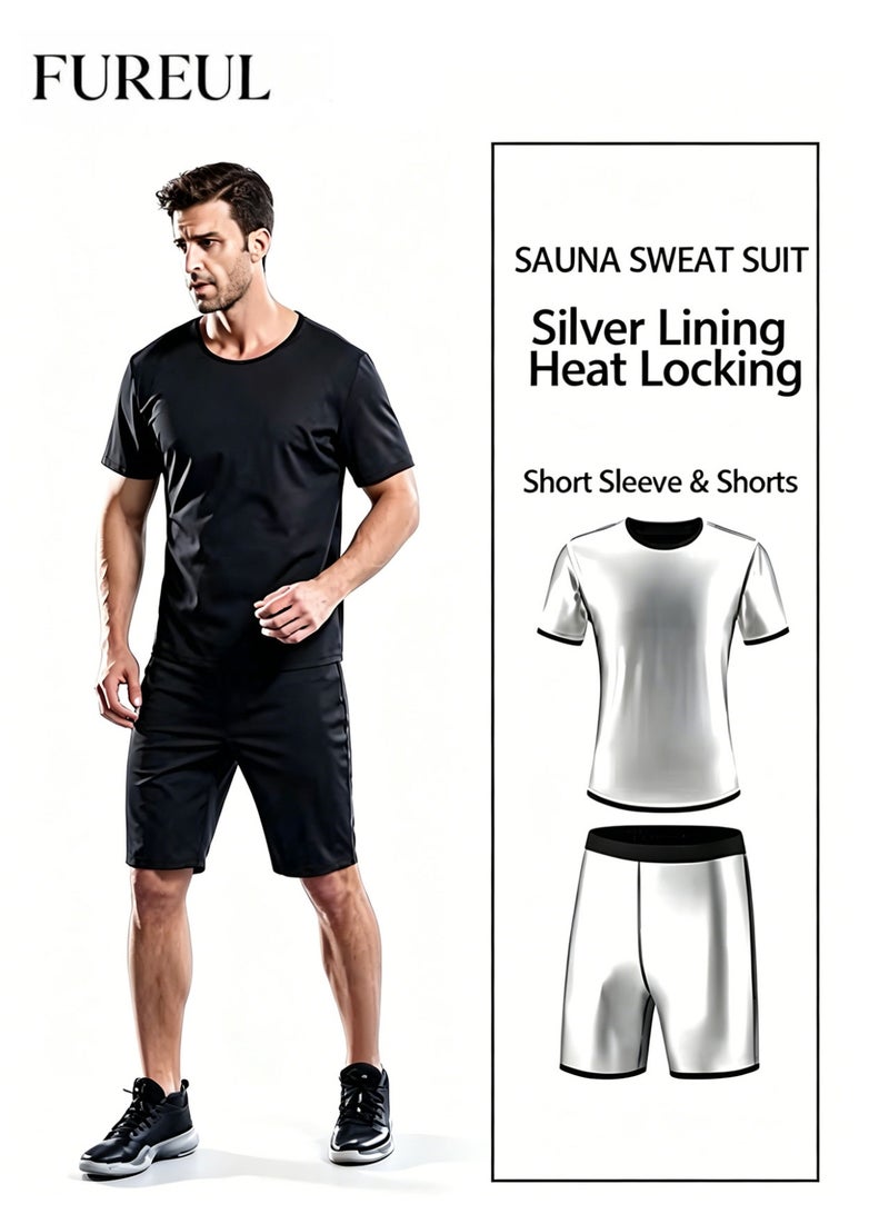 FUREUL Men's Short Length Sauna Suit Nano Silver PU Heat Locking Waist Cinching Body Shaping Sweat Enhancing Weight Loss Indoor Outdoor Running Hiking Fitness Workout Shapewear - Image 1