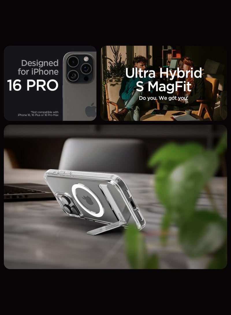 Spigen Ultra Hybrid S MagFit iPhone 16 PRO Case Cover MagSafe with Kickstand - Crystal Clear - Image 2