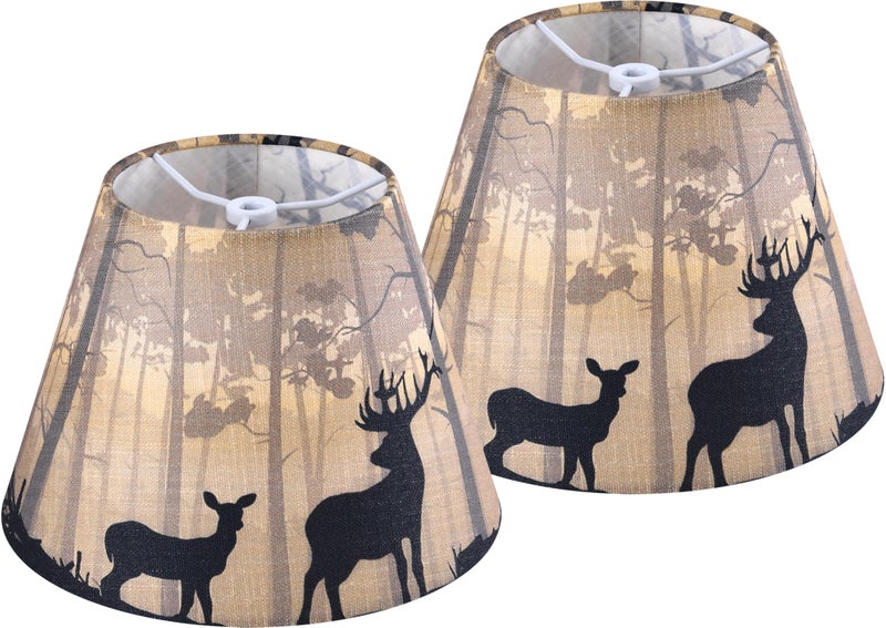 GO&SO Small Multi-Yellow Lamp Shades Art Deco,5"Ã— 9"Ã— 6.4" Spider Set of 2 Mini Deer Lampshades for Table Lamps & Wall Lamp,Bell Vintage Silhouette Animal Print Lamp Shade Replacemnt for Bedroom - Image 1