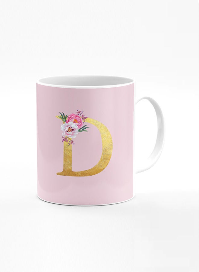 Stylizedd Stylizedd Designer Printed Coffee Mug 11oz Ceramic Personalised Gift Mugs Cup -Custom Monogram Initial Letter Floral Pattern Alphabet - D  (Pink ) - Image 1
