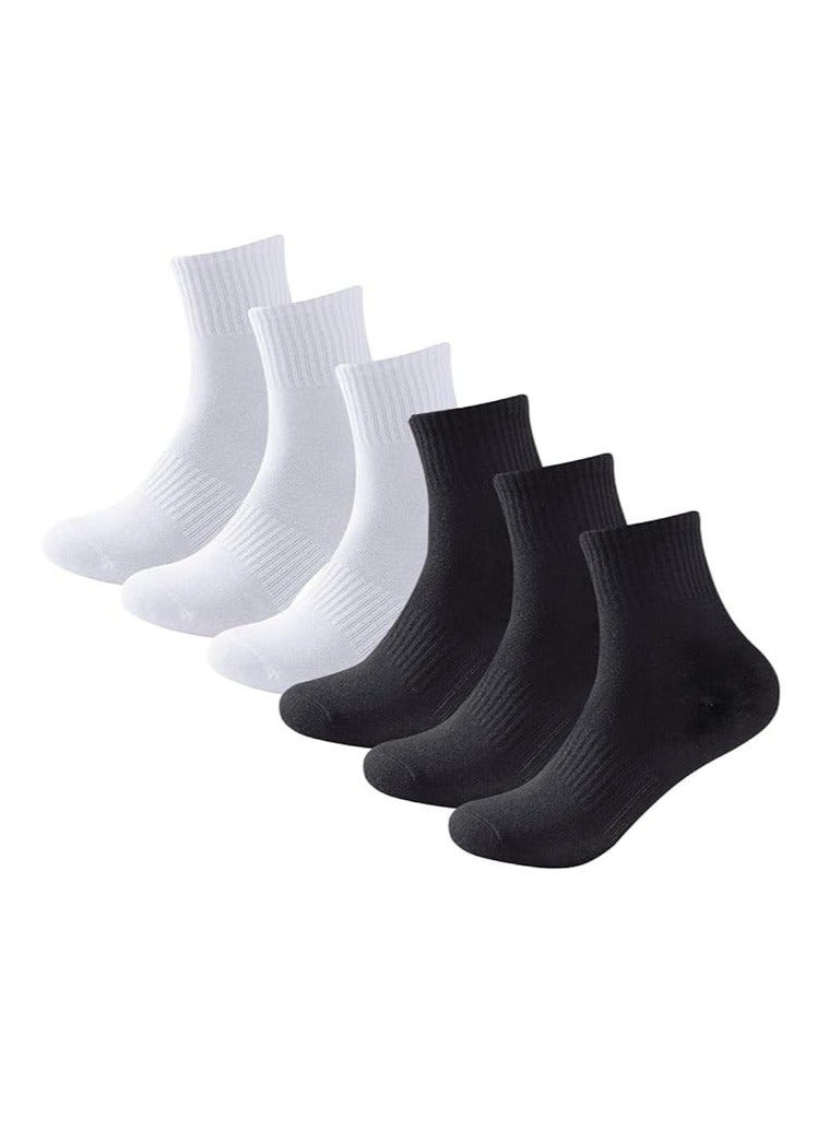 Vparty 6 Pairs Kids Athletic Crew Socks, White and Black Dress Socks for Boys and Girls, Cotton School Uniform Casual Calf Socks, Soft and Comfortable, Durable Everyday Socks for School, Sports, and Casual Wear.  - Image 1