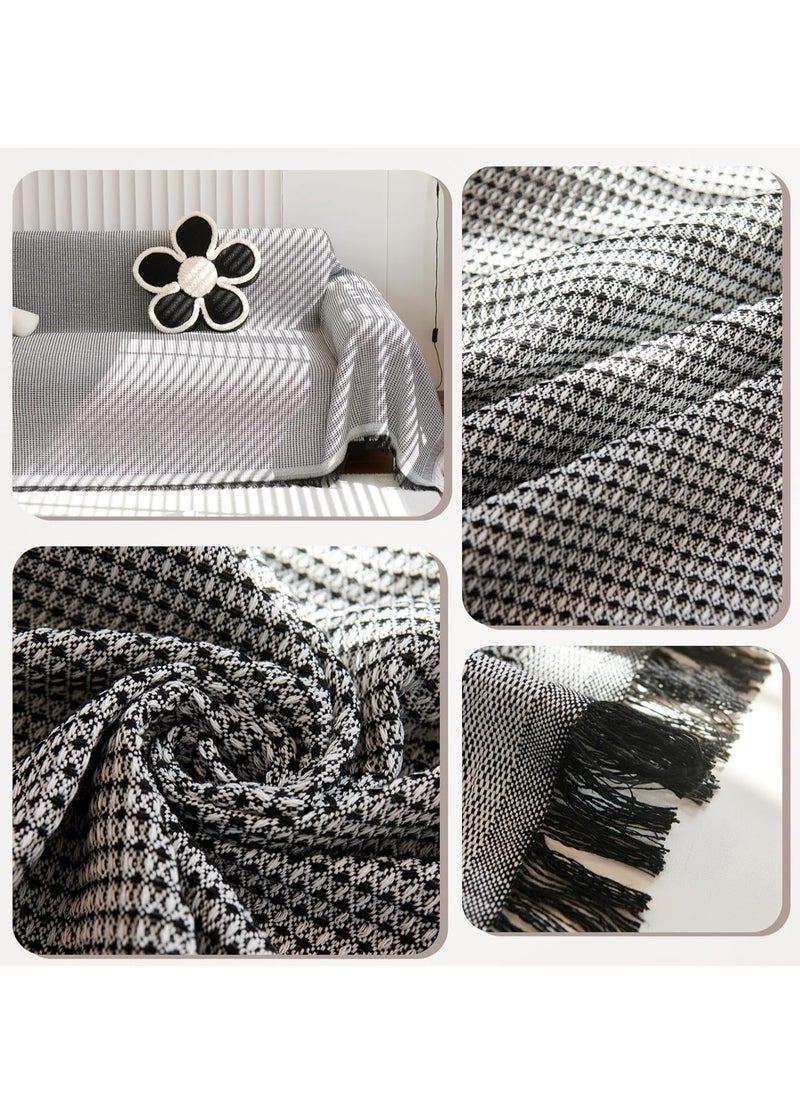 Reversible Sofa Throw Blanket, Soft & Warm Solid Color Blanket for Couch, Thick Plush Throw for Living Room and Bedroom(Grey)