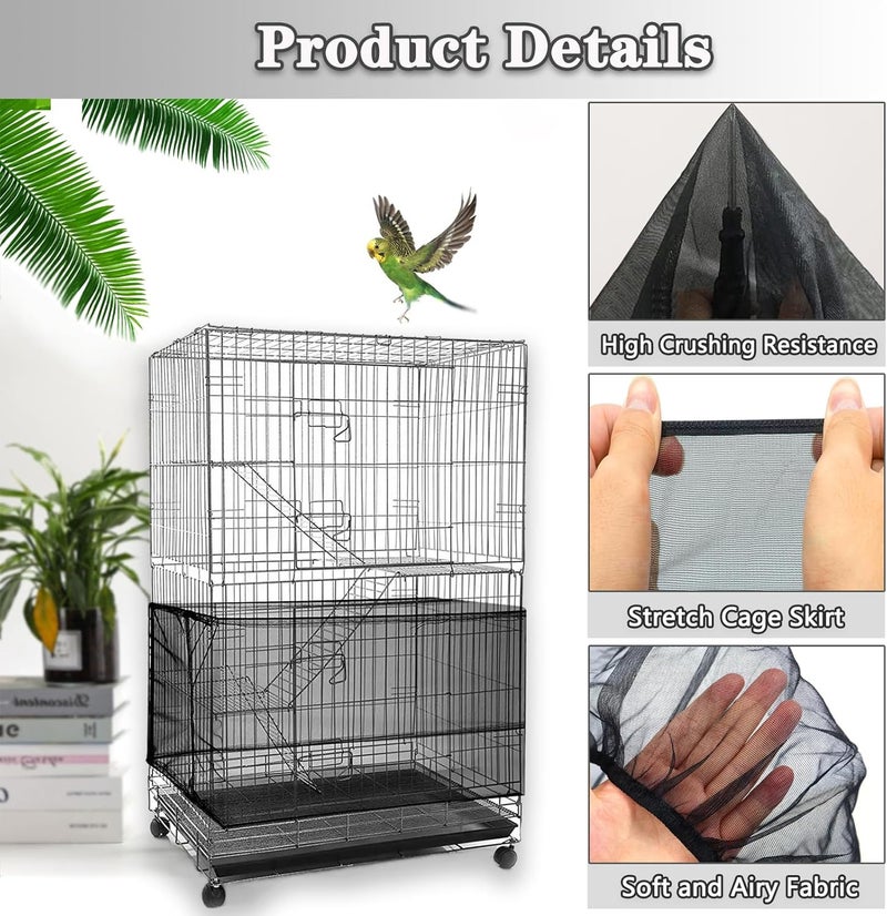 PUSNMI Bird Cage Seed Catcher, Bird Cage Net Cover Adjustable Bird Cage Netting Seed Catcher for Bird Cages Seed Catcher Guard Net Cover Bird Cage Skirt for Parrot Parakeet Macaw Round Square Cages - Black - Image 4