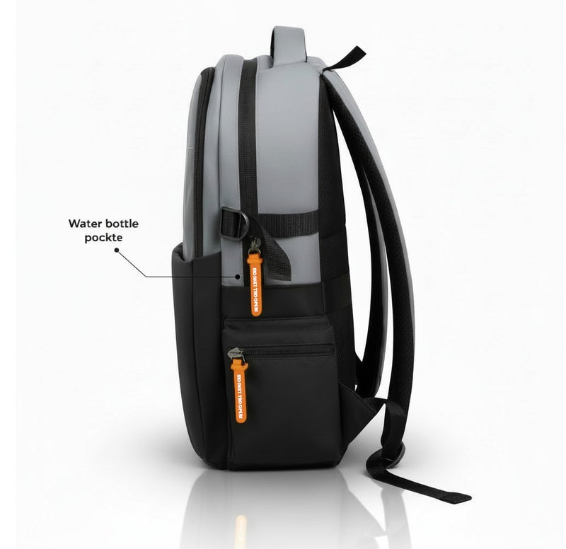 Monkey Troopers Glitch 27L Laptop Backpack Black-Grey, Fits up to 16 Inch Laptop, Dual Compartments, Organizer Pockets, Side Bottle Pockets, Hidden Back Mesh Pocket, Trolley Strap for College Work Travel - Image 4