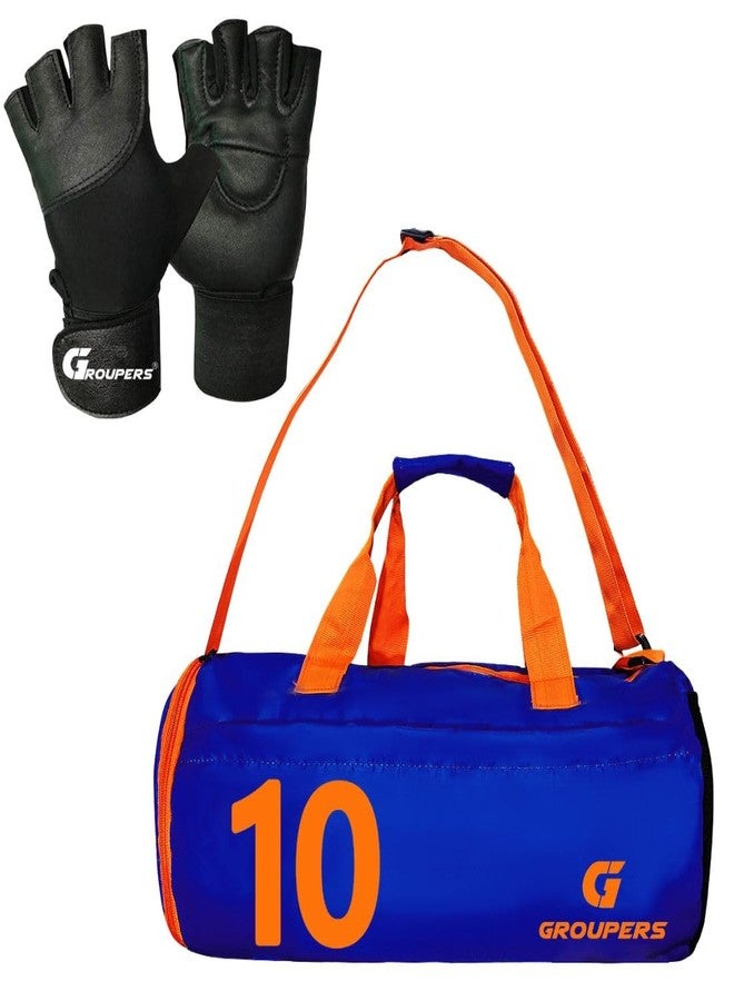 Groupers Gym Bag Combo, 20L Foldable Duffle with Shoe Pocket + Gym Gloves, Water-Resistant Travel & Workout Weekender for Men & Women,Adjustable Strap, Blue Compact Overnight Sports Bag (43×25×20 cm) - Image 1