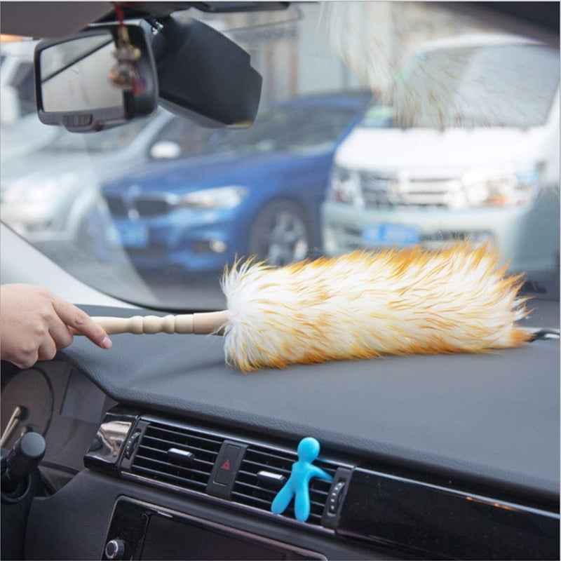 Green Vivid Lambswool Duster with Solid Wooden Handle,Leather Hang Strap,18.9 inch Long,Natural Feather Duster for Cleaning Ceiling Fans,Window Blinds,Computer Screens,Bookshelves etc - Image 4