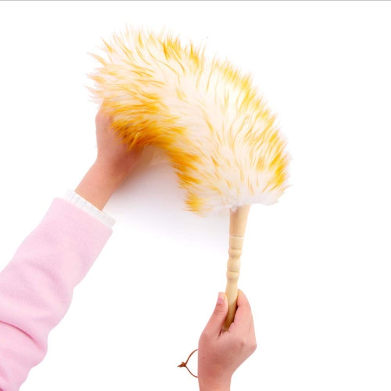 Green Vivid Lambswool Duster with Solid Wooden Handle,Leather Hang Strap,18.9 inch Long,Natural Feather Duster for Cleaning Ceiling Fans,Window Blinds,Computer Screens,Bookshelves etc - Image 3