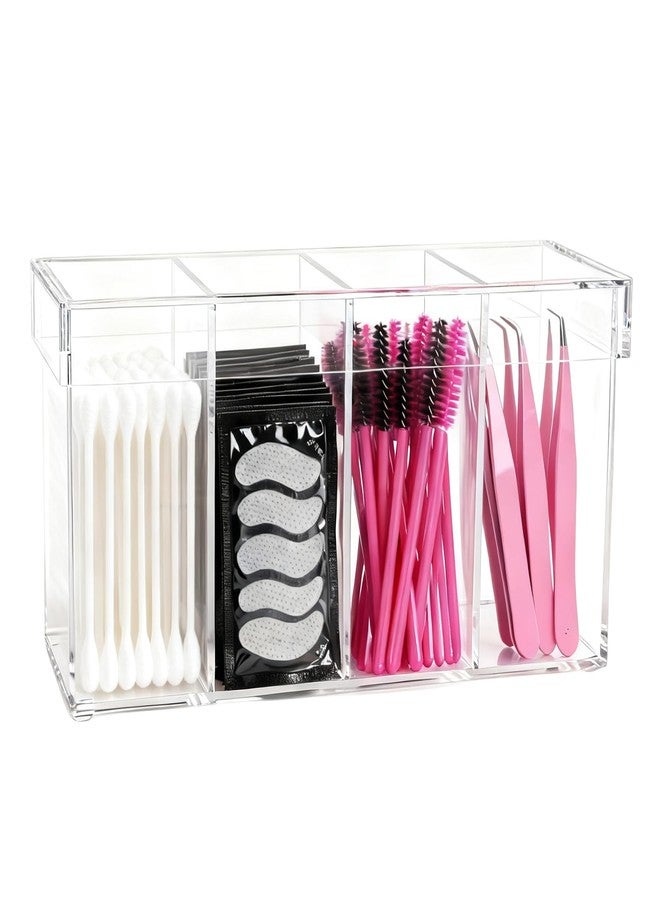 Klmnop Lash Extension Organizer with Lid, 4-Compartment Acrylic Storage Box for Lash Techs, Clear Eyelash Supplies Container Case with for Makeup Brushes and Beauty Tools(Clear) - Image 1