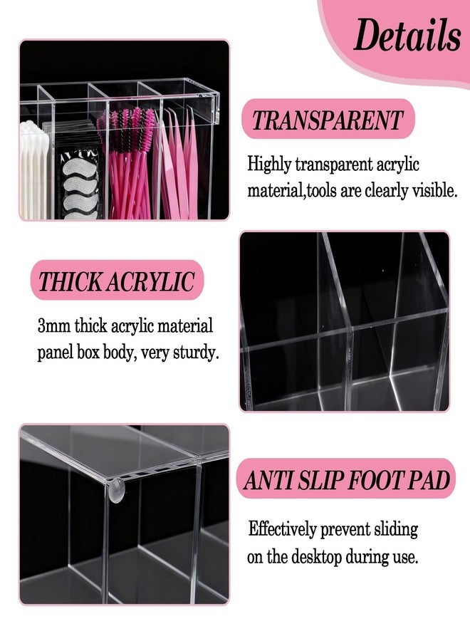 Klmnop Lash Extension Organizer with Lid, 4-Compartment Acrylic Storage Box for Lash Techs, Clear Eyelash Supplies Container Case with for Makeup Brushes and Beauty Tools(Clear) - Image 3