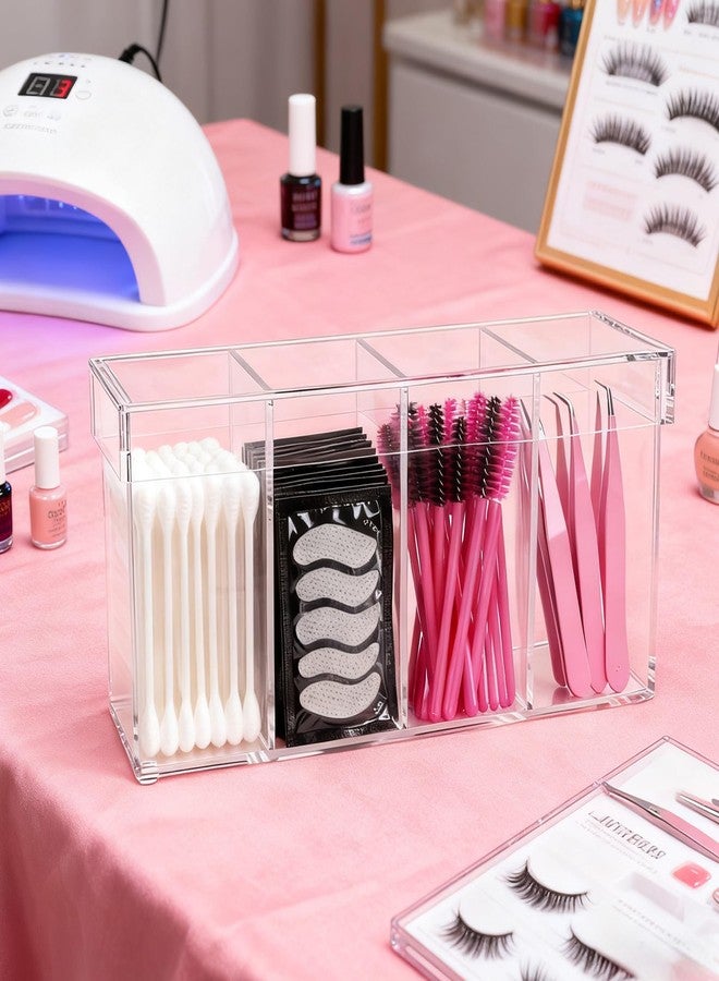 Klmnop Lash Extension Organizer with Lid, 4-Compartment Acrylic Storage Box for Lash Techs, Clear Eyelash Supplies Container Case with for Makeup Brushes and Beauty Tools(Clear) - Image 5