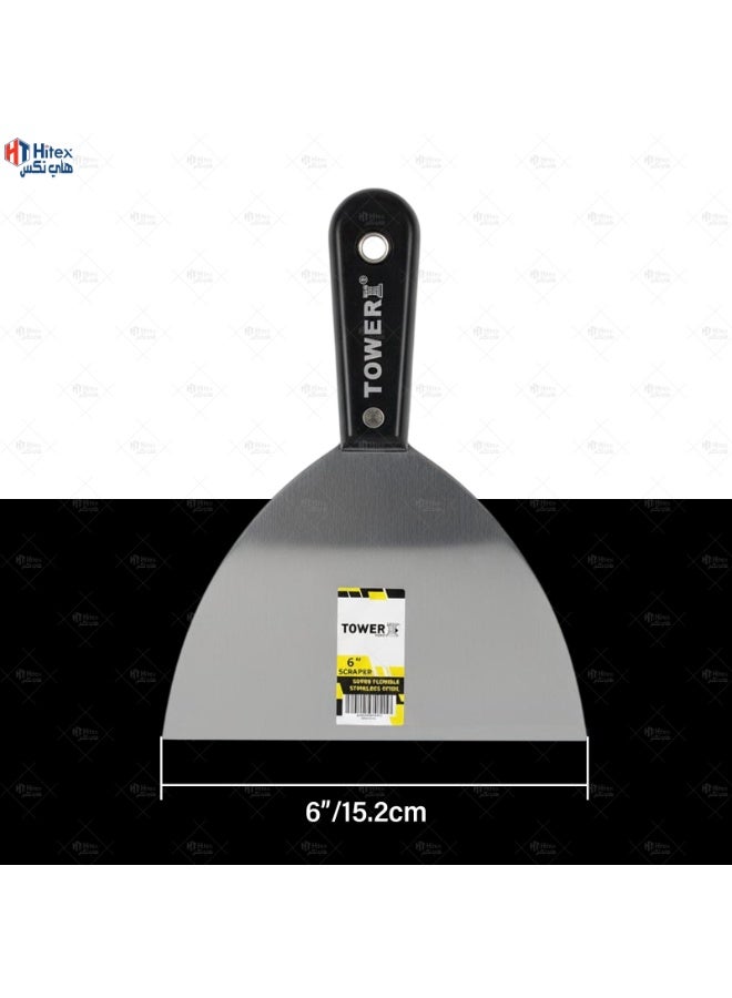 هيتكس مكشطة تاور من الفولاذ المقاوم للصدأ - سكين معجون مرن احترافي لإصلاح الجدران وإزالة الطلاء وتنظيف الأسطح - (6 بوصات) - Image 2