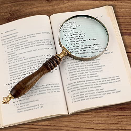 Deconoor 10X Handheld Magnifying Glass Lens, Antique Brass Magnifier, Fine Print Reading, Inspection, Coin & Stamp, Astrologer, Science, Low Sight Elderly, with Wooden Handle, Collectible Décor Gift - Image 3