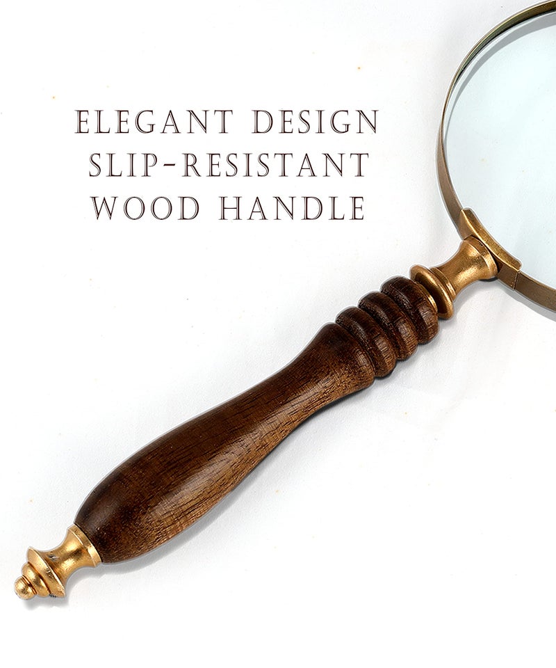 Deconoor 10X Handheld Magnifying Glass Lens, Antique Brass Magnifier, Fine Print Reading, Inspection, Coin & Stamp, Astrologer, Science, Low Sight Elderly, with Wooden Handle, Collectible Décor Gift - Image 2