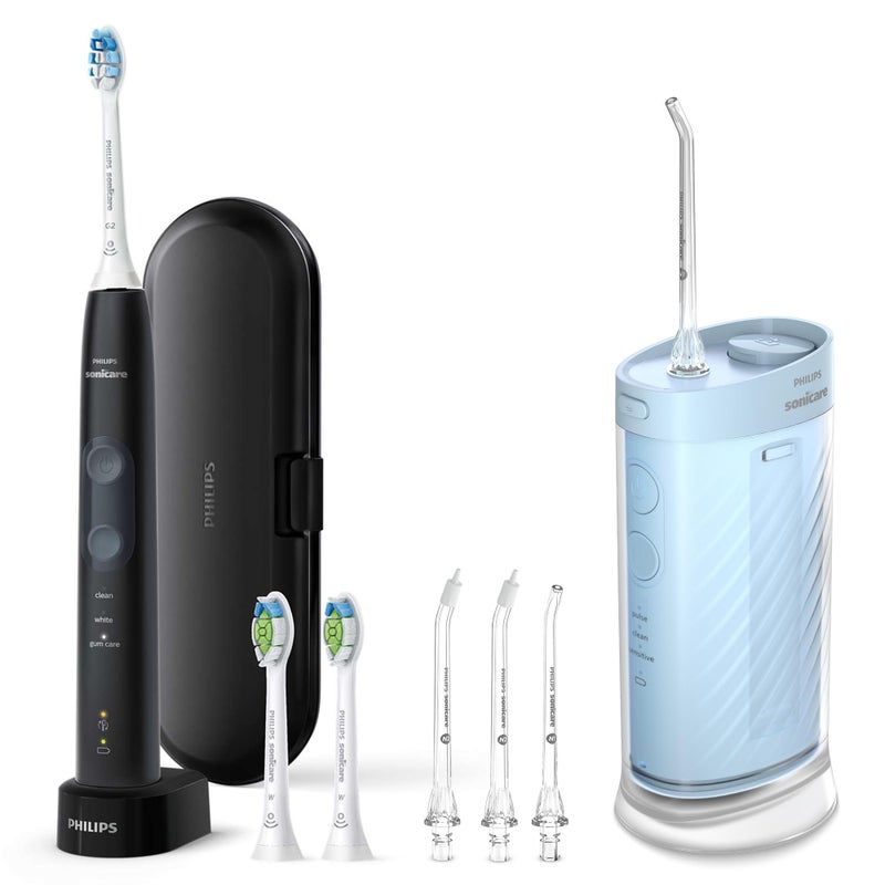 Philips Sonicare Compact Flosser 1000 Blue ProtectiveClean 5300 Rechargeable Electric Toothbrush and 2PK Compact Nozzle Bundle - Image 2