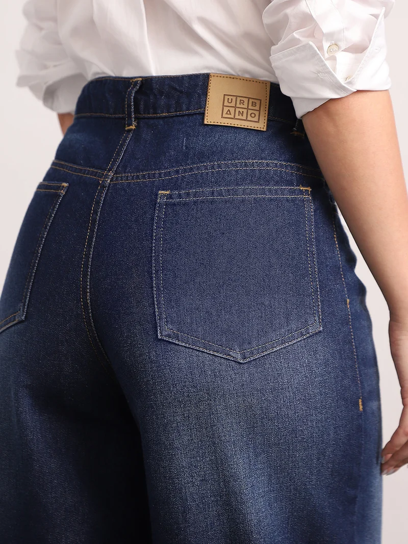 Urbano Fashion  Urbano Fashion Women's Dark Blue High Rise Loose Baggy Fit Washed Jeans Non-Stretchable  | Best Price UAE