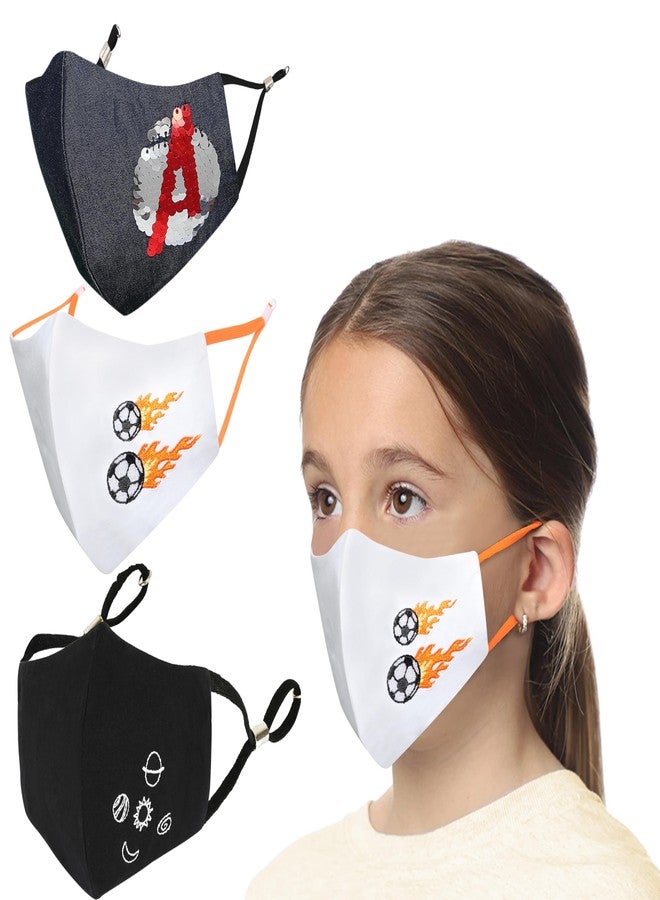 MASQ By Q-One Annular 4 Layer, Anti-Pollution Reusable, with Lanyard & Ear Adjusters, Anti-Bacterial (BFE>99%) Embroidered Cotton Cloth Face Mask for Kids (Pack of 3) - Image 1