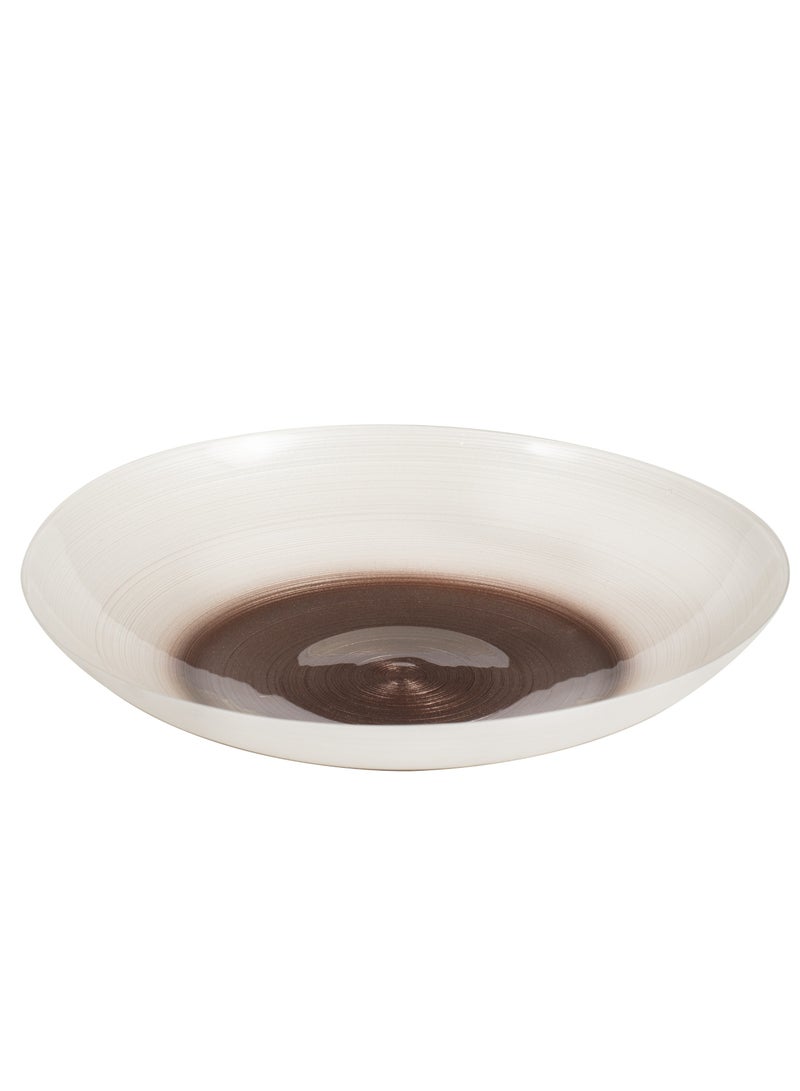 Deep glass serving plate 30 cm beige with brown color
