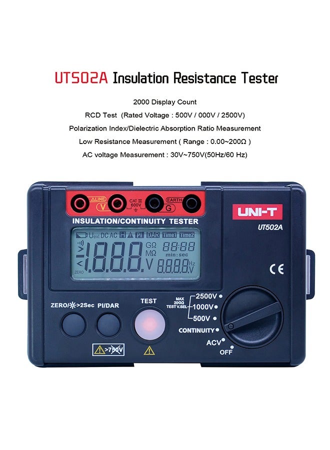 UNI-T UNI-T 2500V Digital Insulation Resistance Meter Tester Megohmmeter Highly Voltmeter Continuity Tester w/LCD Backlight UT502A - Image 4