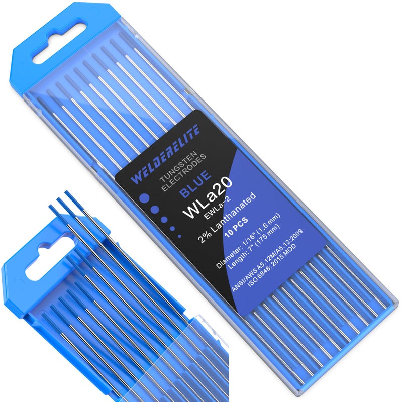 WelderElite TIG Welding Tungsten Electrode 10 Pack 1/16" Ã— 7" (Blue - 2% Lanthanated, WL20/EWLa-2) for AC/DC TIG Welding - Image 1