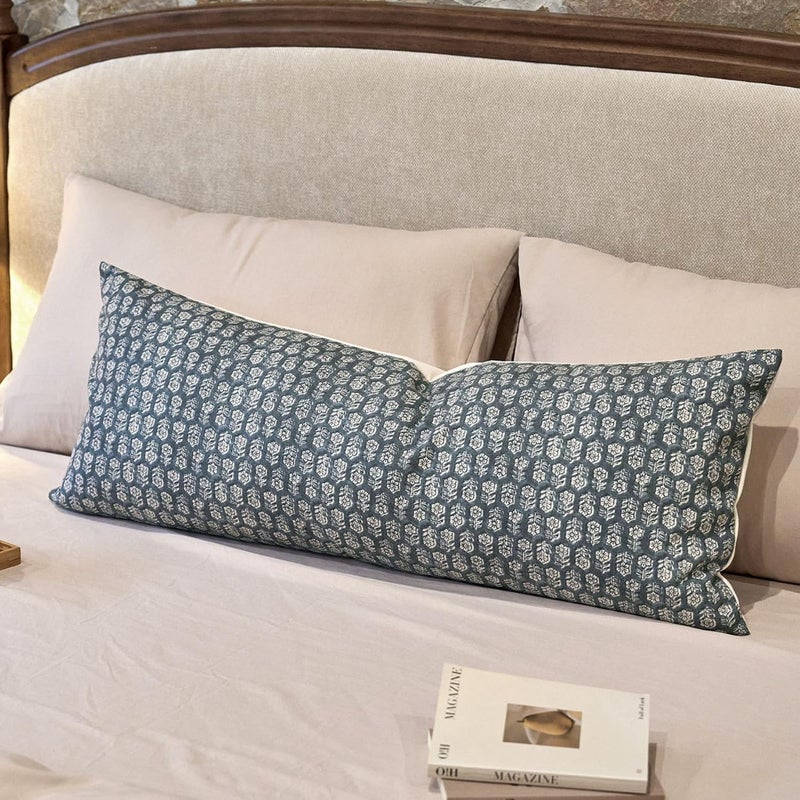 Amor Virisso Floral Pillow Covers 14x36 Couch Pillows for Living Room Farmhouse Neutral Pillow Covers Decorative Throw Pillow Covers Accent Sofa Pillows 1PC, Dusty Blue - Image 1
