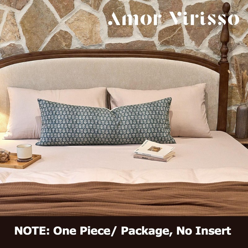 Amor Virisso Floral Pillow Covers 14x36 Couch Pillows for Living Room Farmhouse Neutral Pillow Covers Decorative Throw Pillow Covers Accent Sofa Pillows 1PC, Dusty Blue - Image 4