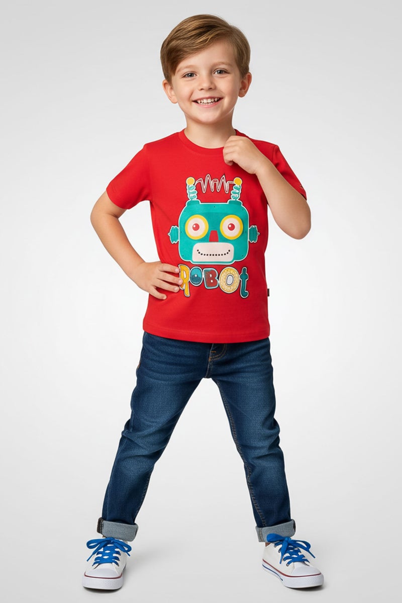 Hamleys Toddlers Boy Crew Neck Short Sleeve Graphic Print T-Shirt, Red - Image 1