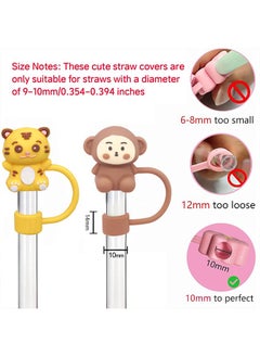 Generic 10Pcs Straw Cover Cap for Stanley Cup, Cute Animal Shape Silicone Straw Lids, Reusable Dust-Proof Straw Topper for Stanley Tumbler Accessories, 10mm  - Image 4