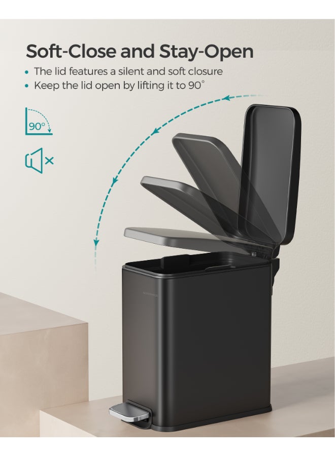SONGMICS سلة حمام SONGMICS، سلة صغيرة بسعة 5 لتر مع غطاء، سلة مرحاض بدواسة، نحيفة للمساحات الصغيرة، فولاذ، إغلاق ناعم، سوداء - Image 5
